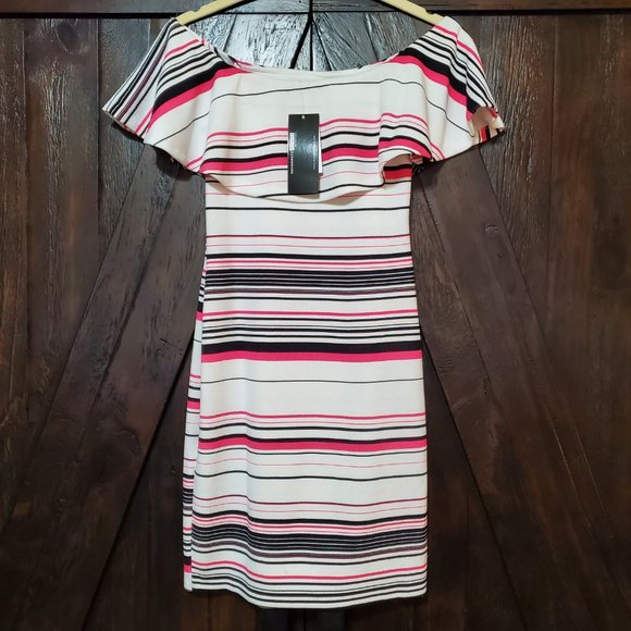 NWT Necessary Objects Off Shoulder Striped Dress - Picture 3 of 6